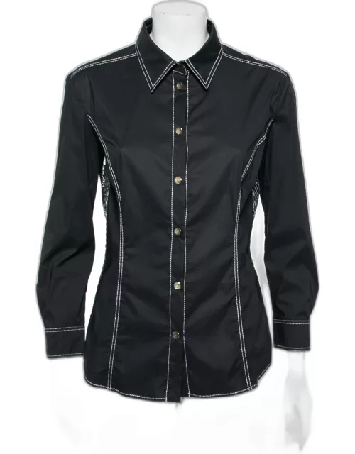Versace Jeans Couture Black Cotton Sequin Embellished Shirt