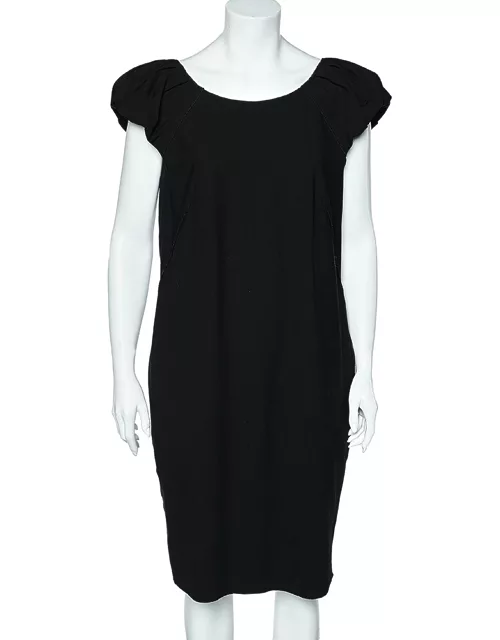 Dolce & Gabbana Black Wool Crepe Pleated Sleeve Midi Dress