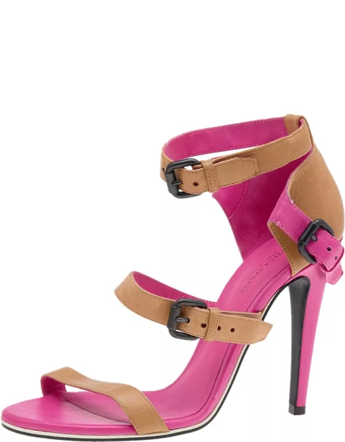 Bottega Veneta Beige/Pink Leather Open Toe Ankle Strap Sandal