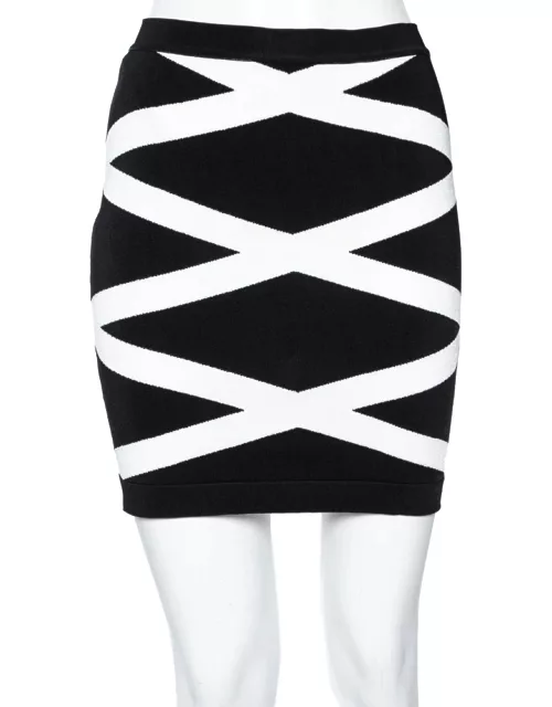 Balmain Monochrome Patterned Knit Mini Skirt