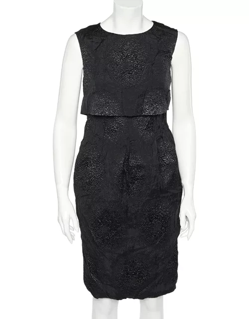 Yves Saint Laurent Black Textured Silk Overlay Detail Sleeveless Midi Dress