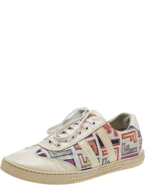 Fendi Multicolor Patent Leather And FF Print Coated Canvas Low Top Sneaker
