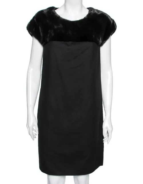 Loro Piana Black Cashmere & Brown Mink Fur Trimmed Dress