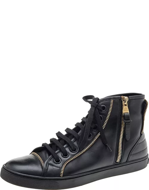 Louis Vuitton Black Leather Zip Detail High Top Sneaker