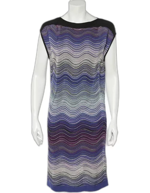 M Missoni Blue Wave Pattern Lurex Knit Shift Dress