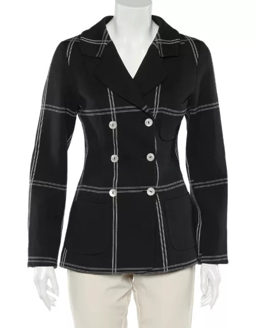 Dolce & Gabbana Vintage Black Checkered Cotton Knit Double Breasted Blazer
