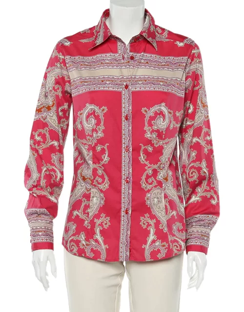 Etro Pink Paisley Printed Cotton Button Front Shirt