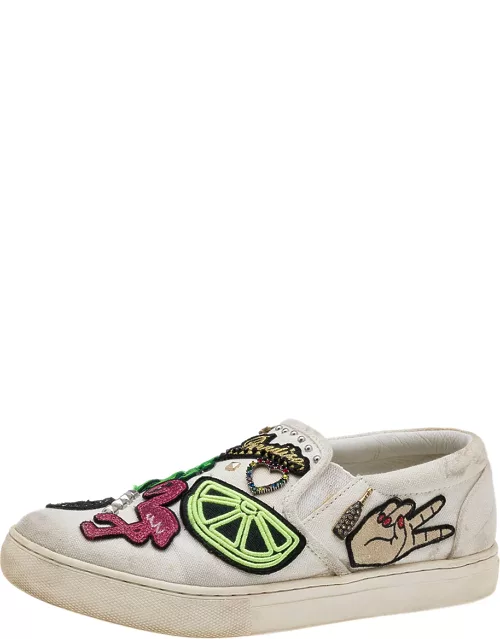 Marc Jacobs White Canvas Patches And Embellished Mercer Slip On Sneaker