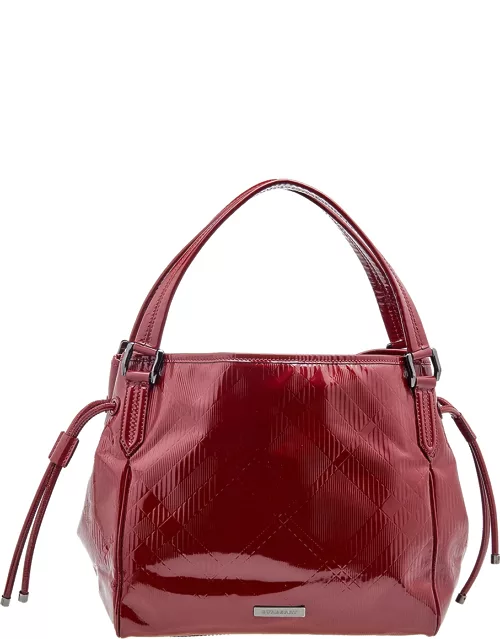 Burberry Red Check Embossed Patent Leather Bilmore Tote