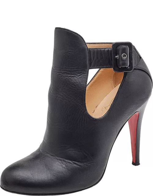 Christian Louboutin Black Leather Cut-Out Ankle Bootie