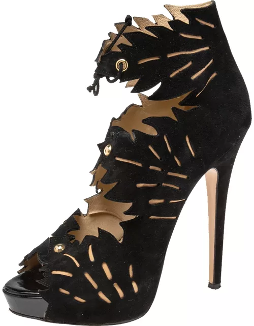 Charlotte Olympia Black Suede Eve Leaf Cutout Ankle Bootie