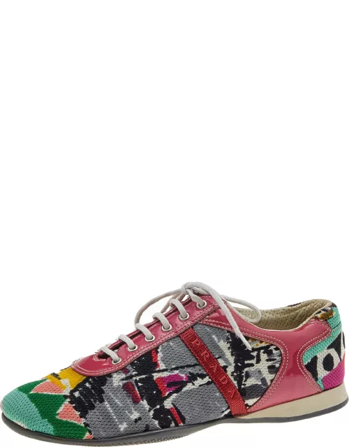 Prada Sport Multicolor Fabric And Patent Leather Low Top Sneaker
