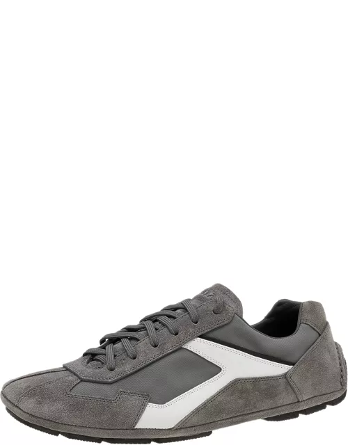 Prada Sport Grey/White Suede And Nylon Low Top Sneaker
