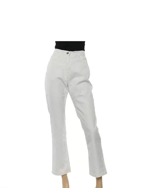 Salvatore Ferragamo Vintage White Gancini Pattern Denim Straight Leg Jeans