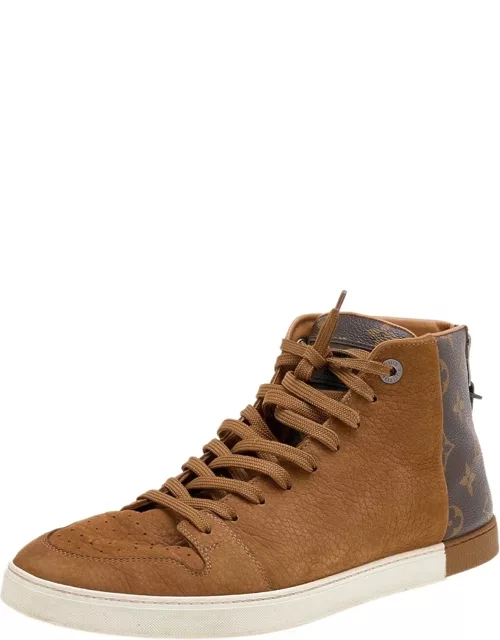 Louis Vuitton Brown Leather And Monogram Canvas High Top Sneaker