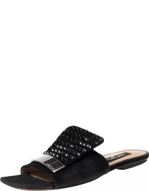 Sergio Rossi Black Suede Embellished Flat Sandal