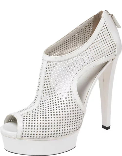 Gucci White Perforated Leather Kim Platform Ankle Bootie