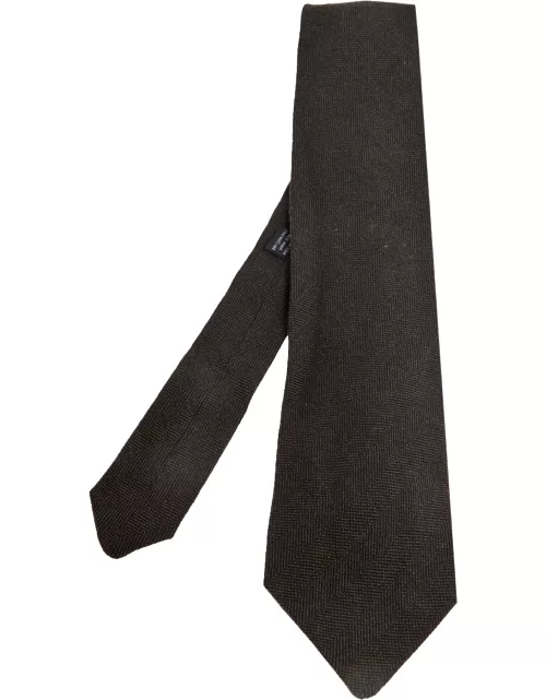 Giorgio Armani Classico Dark Brown Patterned Wool Knit Stitched Tie
