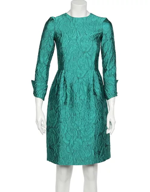 CH Carolina Herrera Green Silk Jacquard Long Sleeve Sheath Dress
