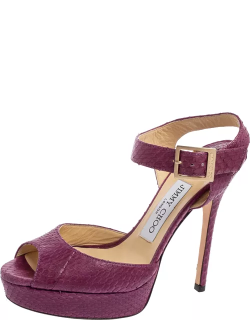 Jimmy Choo Purple Python Leather Peep-Toe Platform Ankle-Strap Sandal
