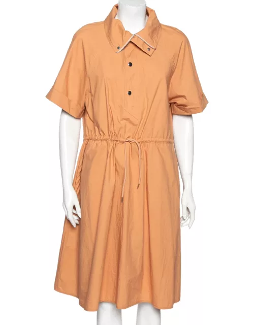 Kenzo Orange Cotton Drawstring Waist Tie Detail Shirt Dress