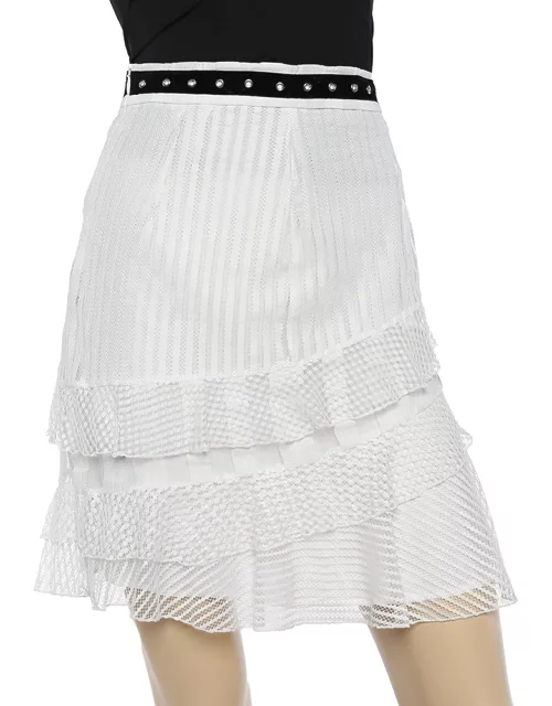 Just Cavalli White Lace Overlay Ruffle Tiered Skirt