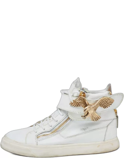 Giuseppe Zanotti White Leather Embellished High Top Sneaker
