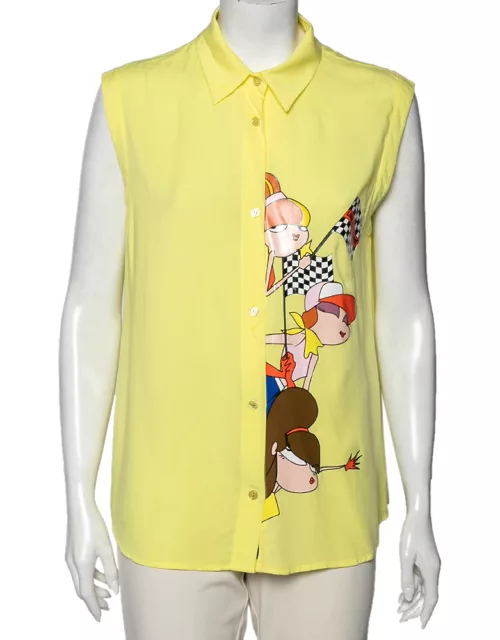 Love Moschino Yellow Printed Twill Sleeveless Shirt