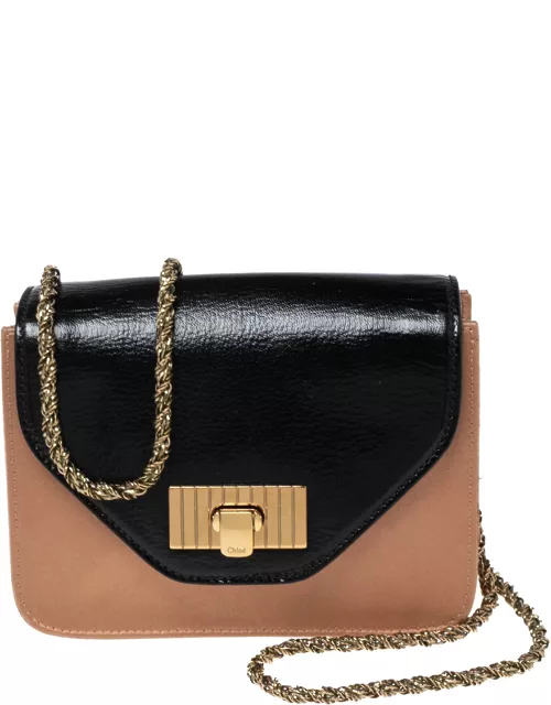 Chloe Black/Beige Leather and Satin Mini Sally Shoulder Bag