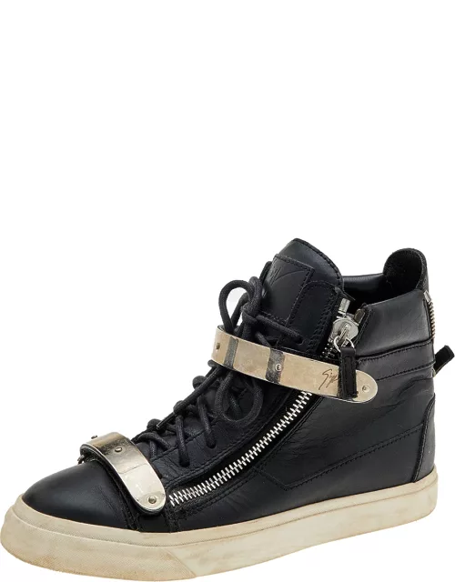 Giuseppe Zanotti Black Leather Double Chain High Top Sneaker