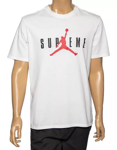 Supreme X Jordan White Logo Printed Cotton T-Shirt