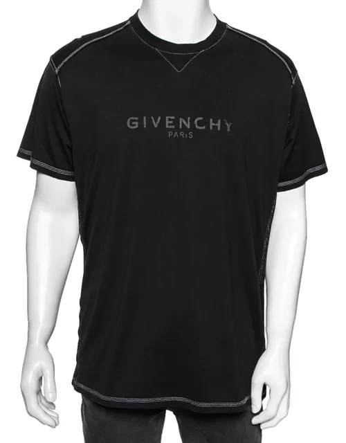 Givenchy Black Logo Printed Side Trim Detail Distressed T-Shirt