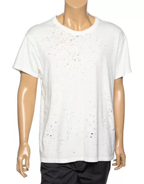 Amiri White Distressed Cotton Crew Neck T-Shirt