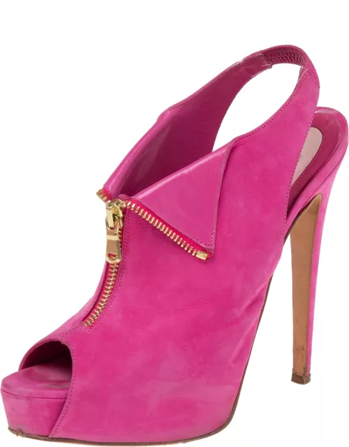 Brian Atwood Pink Nubuck Leather Peep Toe Slingback Platform Sandal