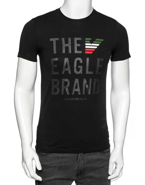 Emporio Armani Black Cotton Printed Crew Neck T-Shirt