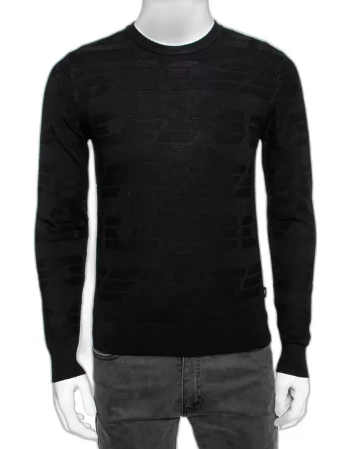 Emporio Armani Black Textured Knit Long Sleeve Crew Neck Sweater