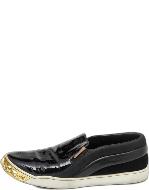 Louis Vuitton Black Patent Leather and Suede Studded Slip On Sneaker