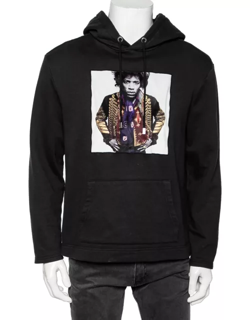 Limitato Black Cotton Jimi Hendrix Printed Hoodie