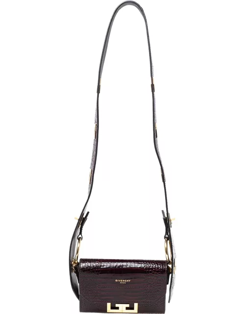 Givenchy Dark Burgundy Croc Embossed Leather Nano Eden Shoulder Bag