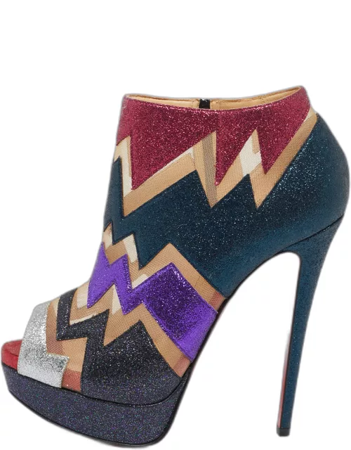 Christian Louboutin Multicolor Glitter and Mesh Ziggy Peep-Toe Ankle Bootie