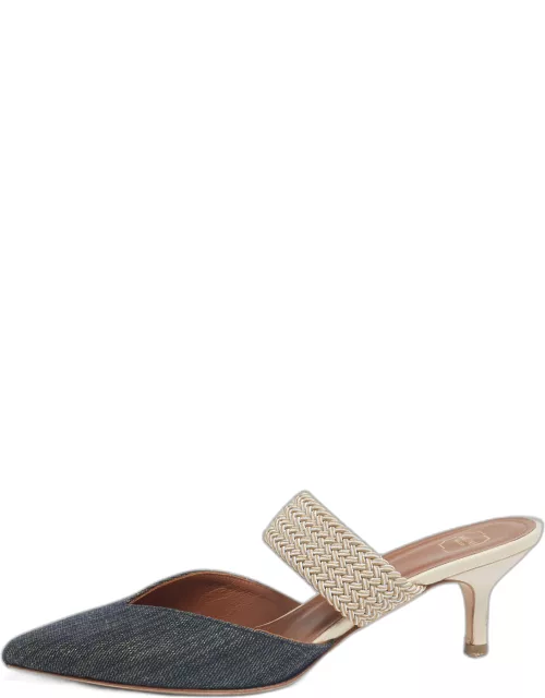 Malone Souliers Green/Beige Canvas and Raffia Maisie Pointed Toe Mule
