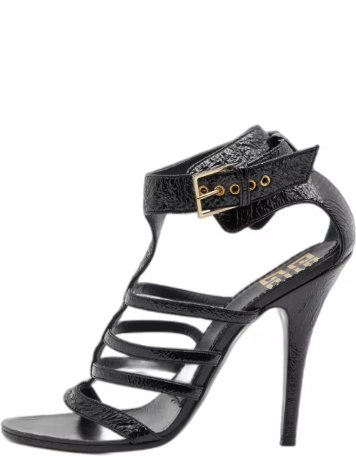 Givenchy Black Patent Leather Caged Open Toe Sandal