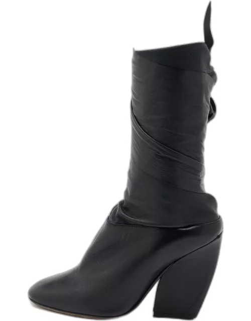 Dior Black Leather Wedge Ankle Wrap Bootie