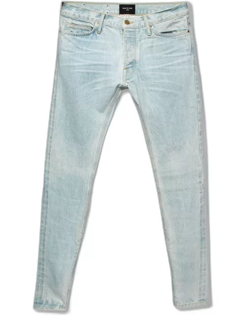 Fear of God Blue Distressed Denim Zipped Hem Slim Fit Jeans