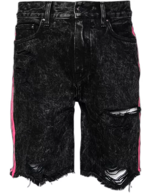 Amiri Black Distressed Contrast Stripe Printed Denim Shorts