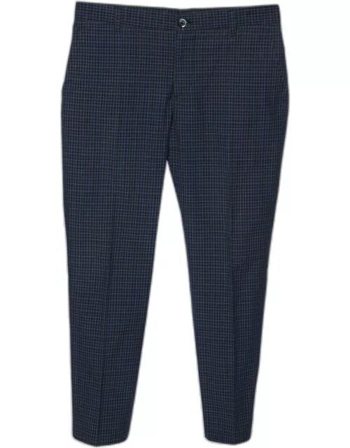 Etro Blue Checked Cotton Tapered Pants