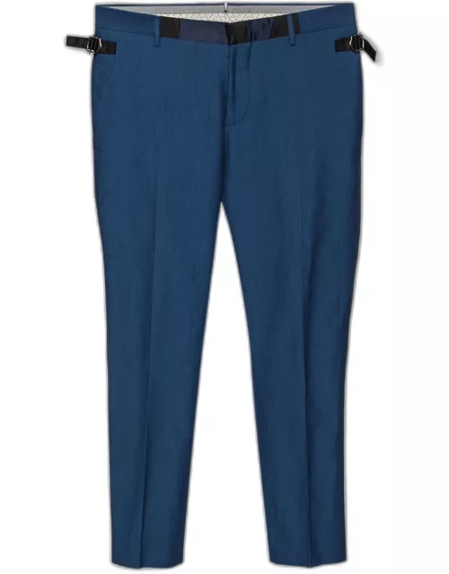 Etro Blue Textured Satin Trim Detailed Tapered Pants