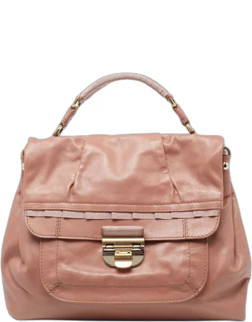 Nina Ricci Rose Beige Leather and Fabric Liane Top Handle Bag