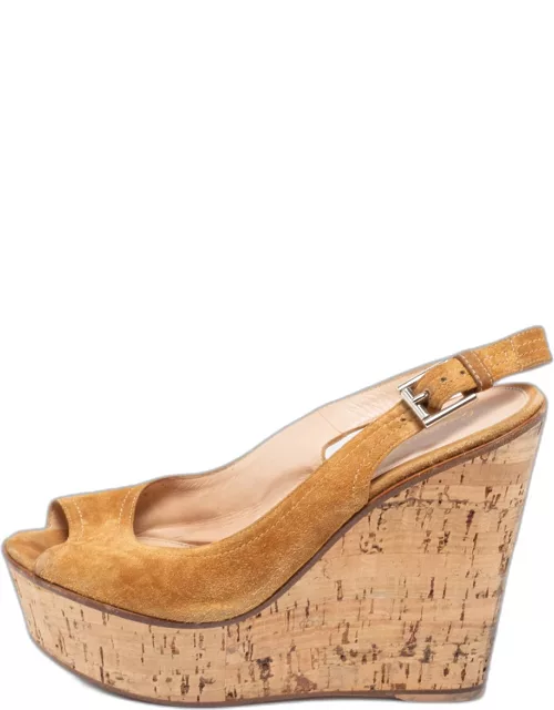 Gianvito Rossi Light Brown Suede Wedge Sandal
