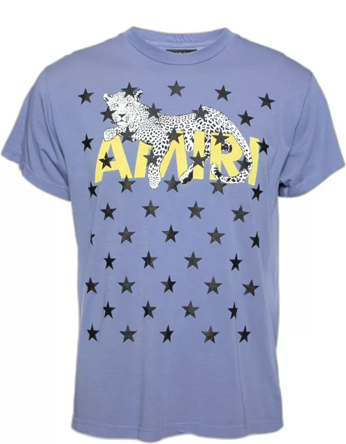 Amiri Purple Cotton Jersey Leopard Star Print T-Shirt